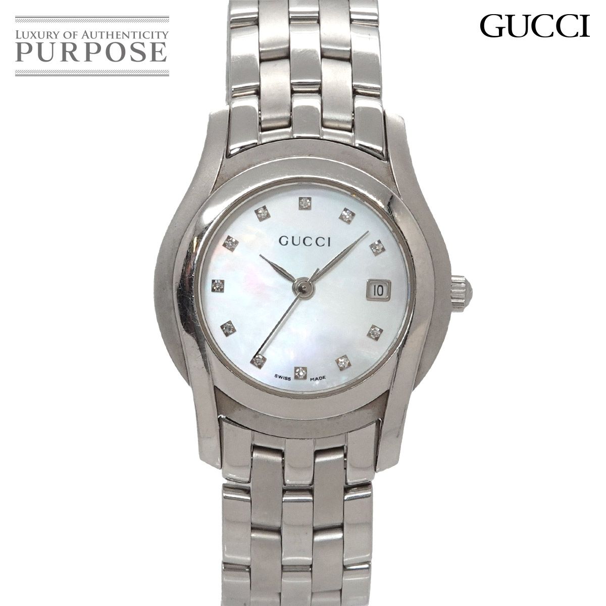 グッチ GUCCI 5500L レディース 腕時計 11P ダイヤ デイト ホワイトシェル クォーツ ウォッチ 90324873