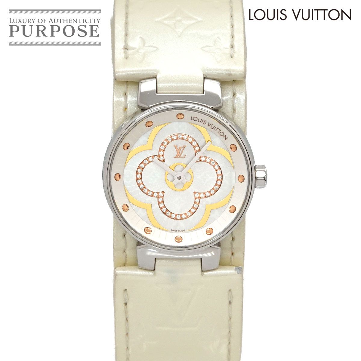 ルイ ヴィトン LOUIS VUITTON タンブール ムーン ディヴァインPM QA017 ダイヤモンド ホワイトシェル クォーツ Tambour 90325658