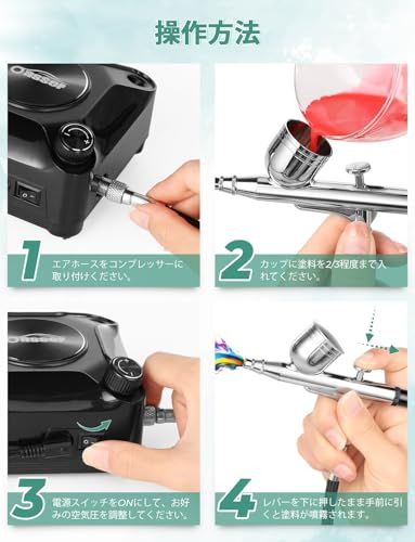 Oasser エアブラシ セット ミニコンプレッサー ダブルアクション 無段階A Oasser エアブラシ セット ミニコンプレッサー ダブルアクション 無