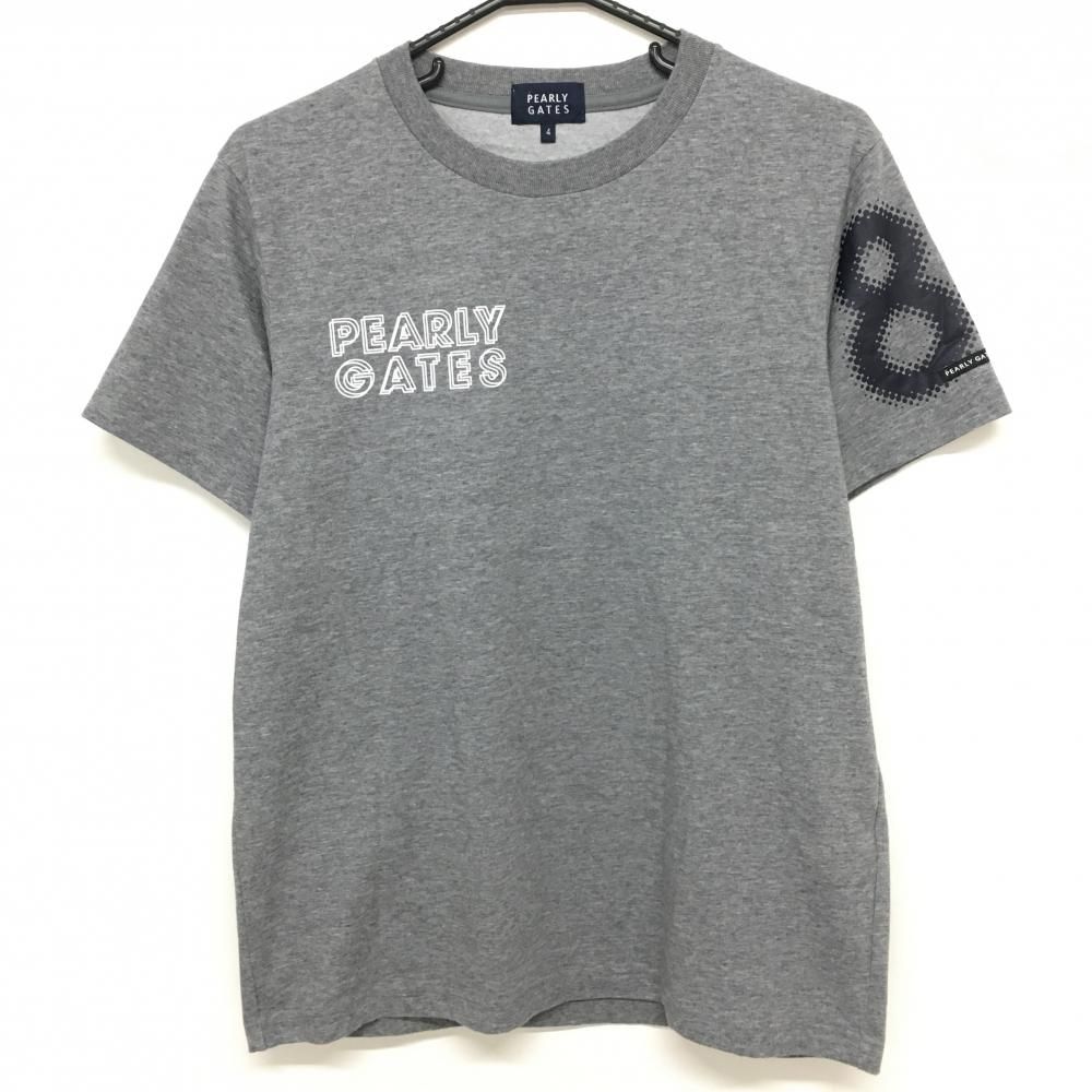 【超美品】パーリーゲイツ Tシャツ グレー×ブルー バックロゴ メンズ 4(M) ゴルフウェア PEARLY GATES