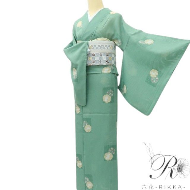 六花-RIKKA- 美品 洗える夏着物 兎 絽 雪輪❀満月の代わりにウサギと桜