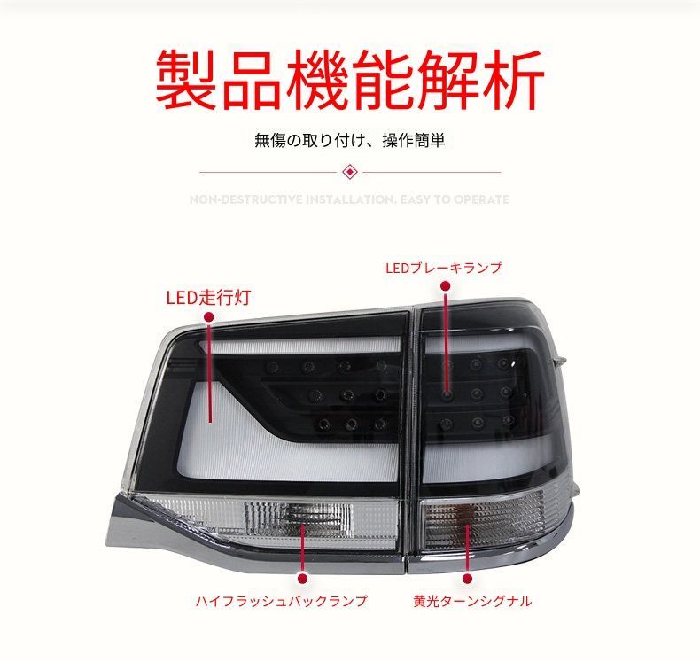 トヨタ ランドクルーザー Land Cruiser 2016-2020用 LEDテールランプ左右セット スモークブラック テールライト総成 LEDポジション LEDブレーキ アンバーウインカー 高輝度バックランプ プラグ接続 交換装着 リアビューを引き締める