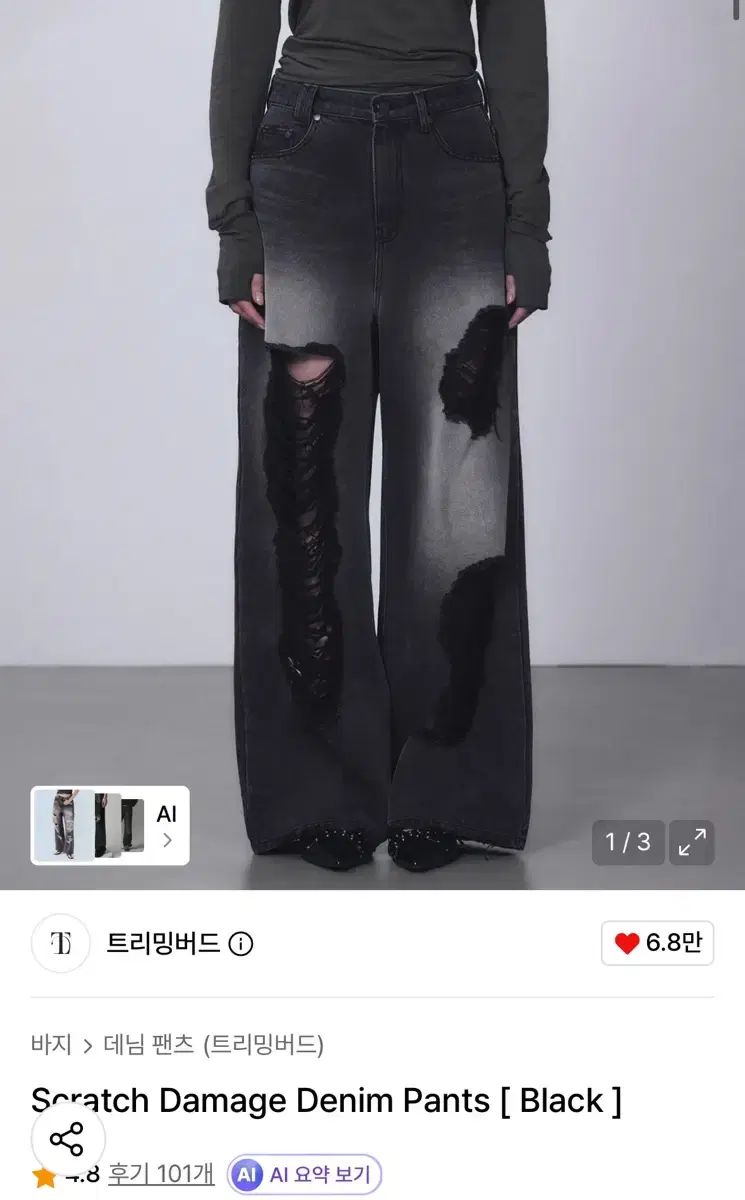 (送料込み)TREEMINGBIRD スクラッチ ダメージ パンツ 1