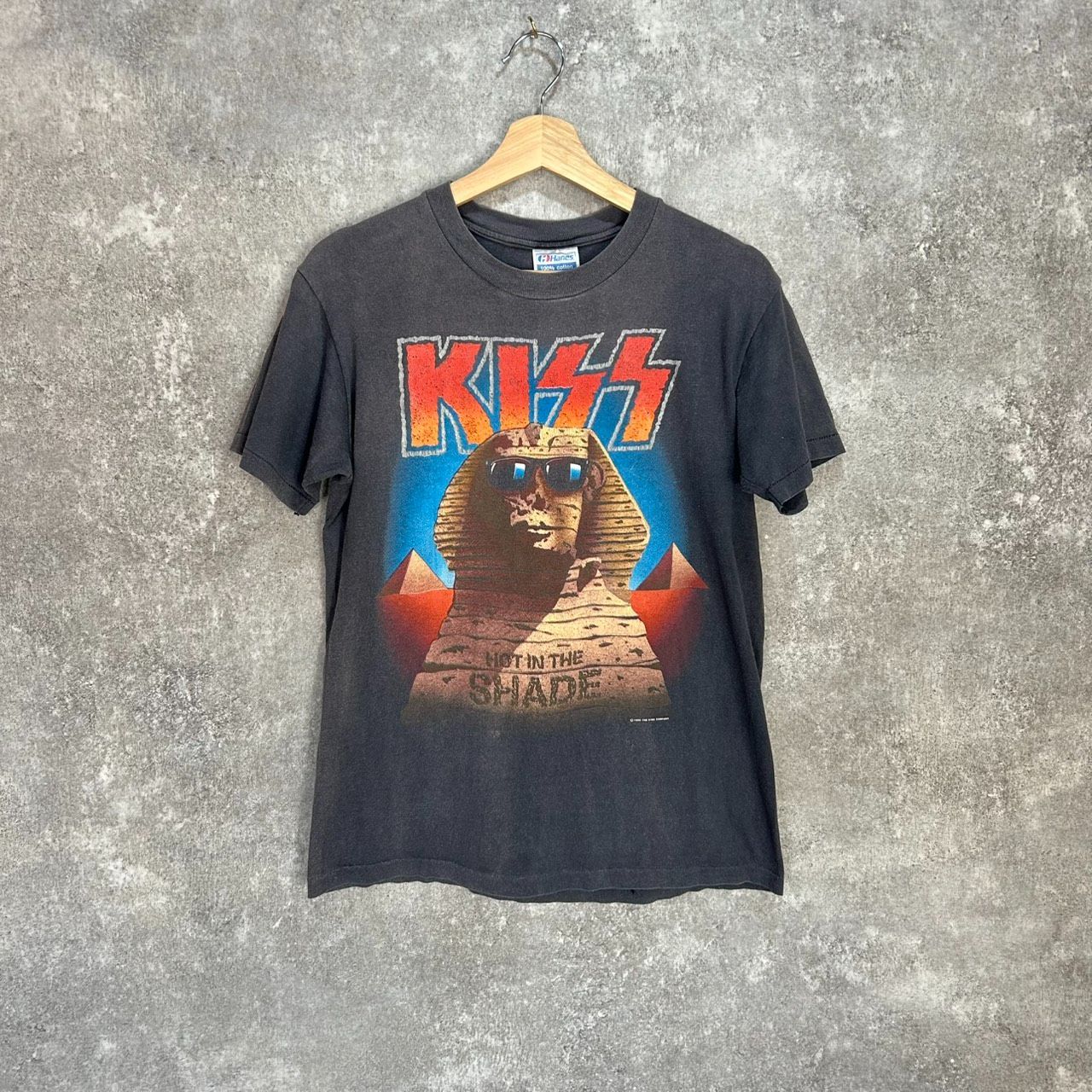 90\'s KISS キッス USA製 HOT IN THE SHADE TOUR TEE ロック バンド Tシャツ HANES ヴィンテージ VINTAGE オリジナル 1990 コピーライト FADE BLACK フェード ブラック 90年代 90s
