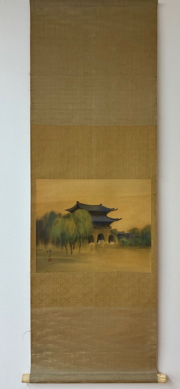 掛軸 『南京鼓楼 夏景』日本画 絹本 骨董品 中国風景