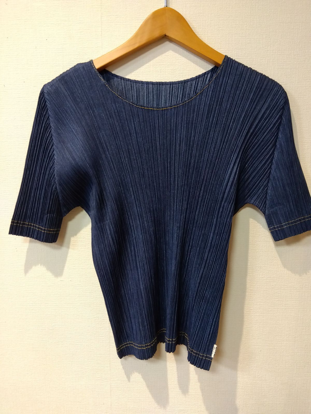 M20　PLEATS PLEASE　プリーツプリーズ　イッセイミヤケ　トップス　ブルー系　デニム転写カットソー　サイズ3