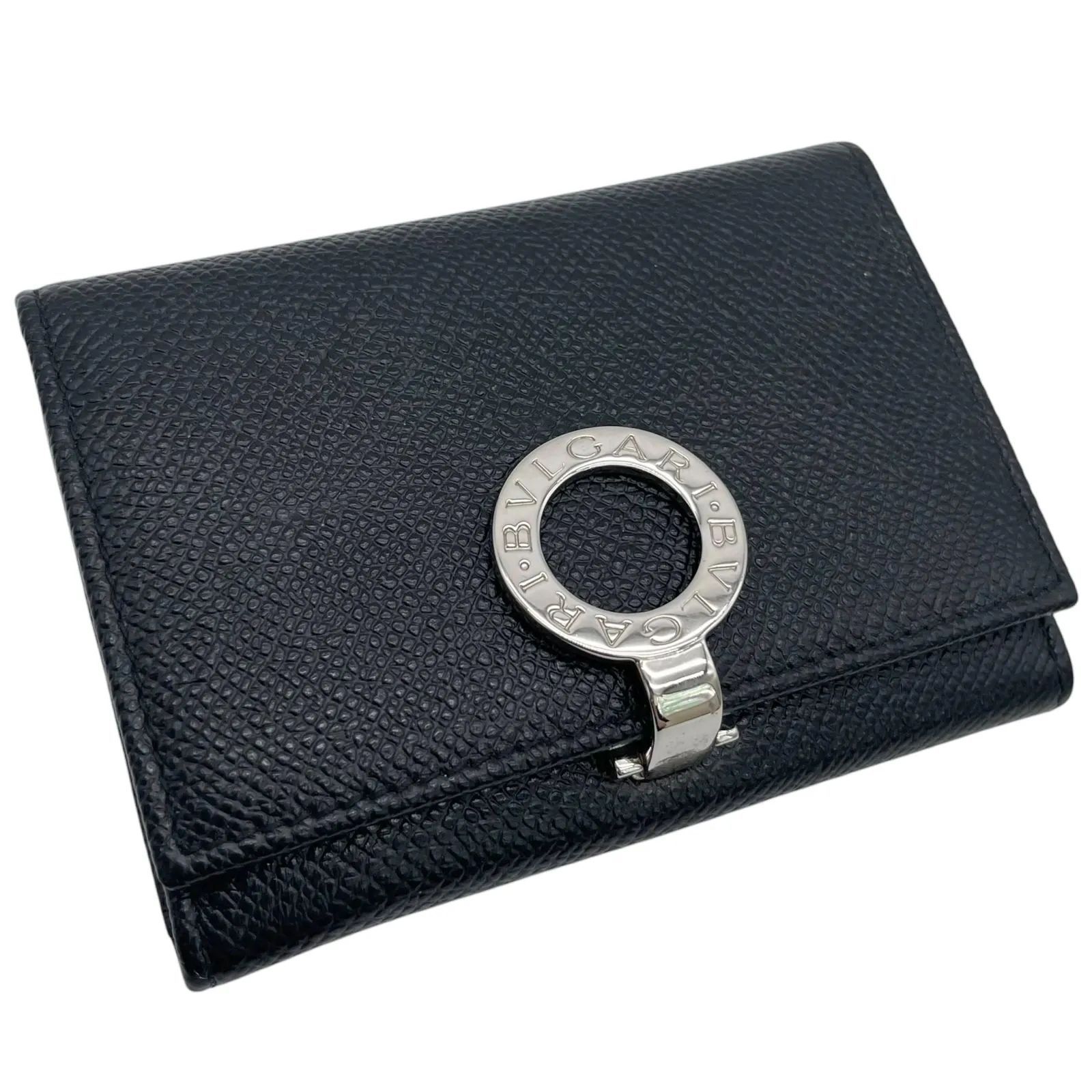 美品 BVLGARI ブルガリ カードケース 名刺入れ 小物 ロゴ レザー ブラック