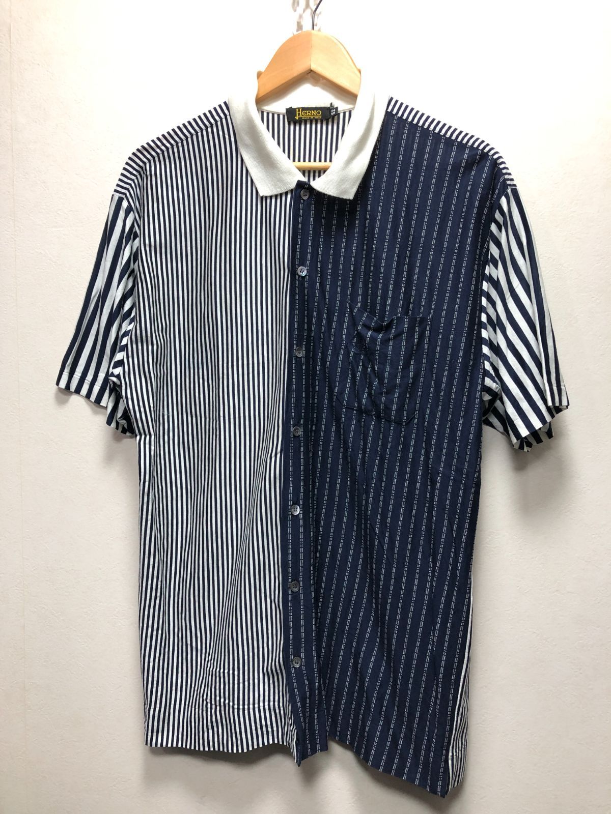 705081 HERNO 半袖 マルチ ストライプ シャツ 52 ヘルノ