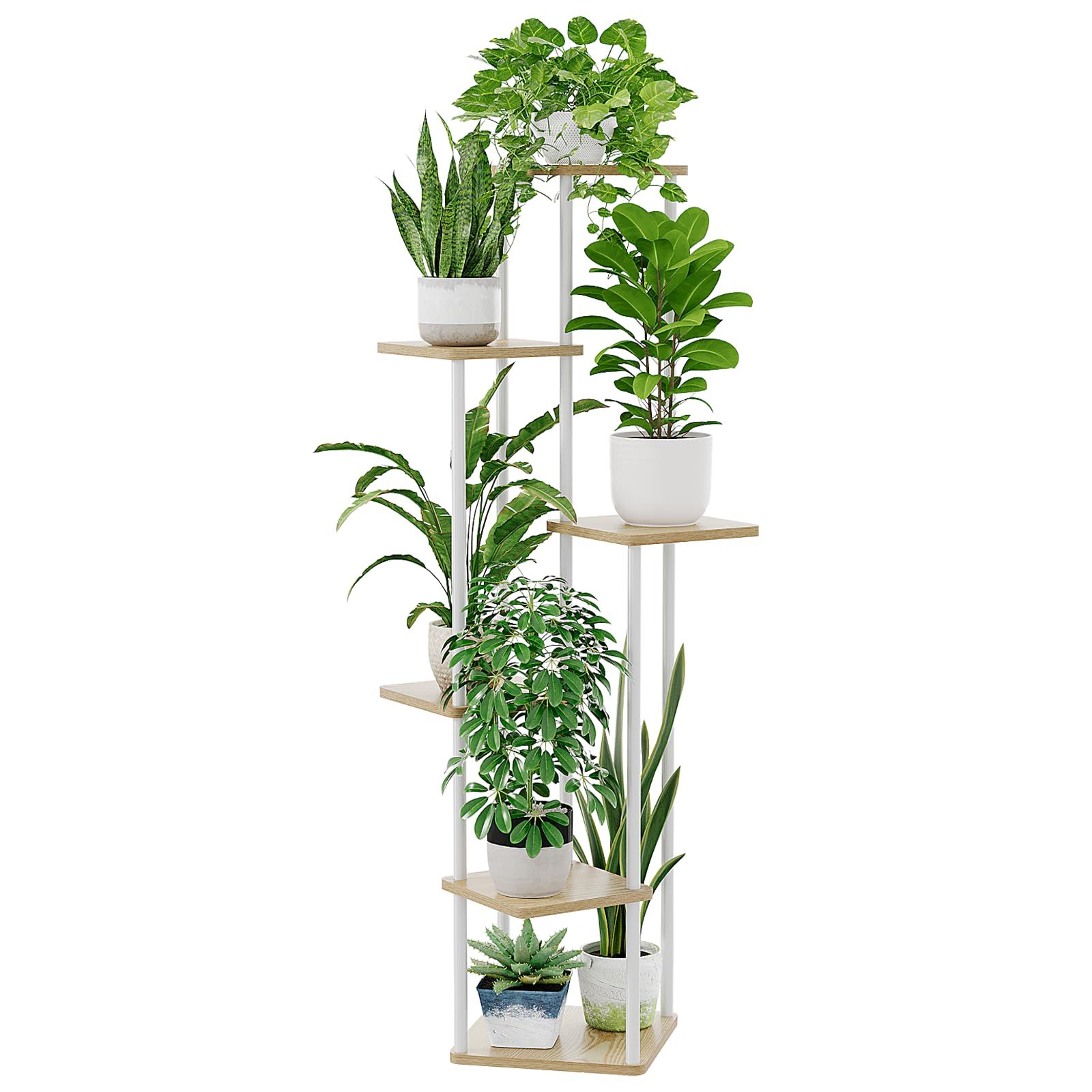 Bamworld フラワースタンド 室内 プランタースタンド 6段観葉植物 台 おしゃれ 植物 棚 植木鉢台 プランターラック リビング 寝室 ベランダ 高さ130cm以上 白as cd5df871