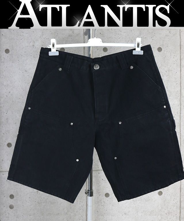 CHROME HEARTS 銀座店 クロムハーツ 新品 クロスパッチ カーペンター ダブルニー ショーツ メンズ SV925 36インチ 黒 103336