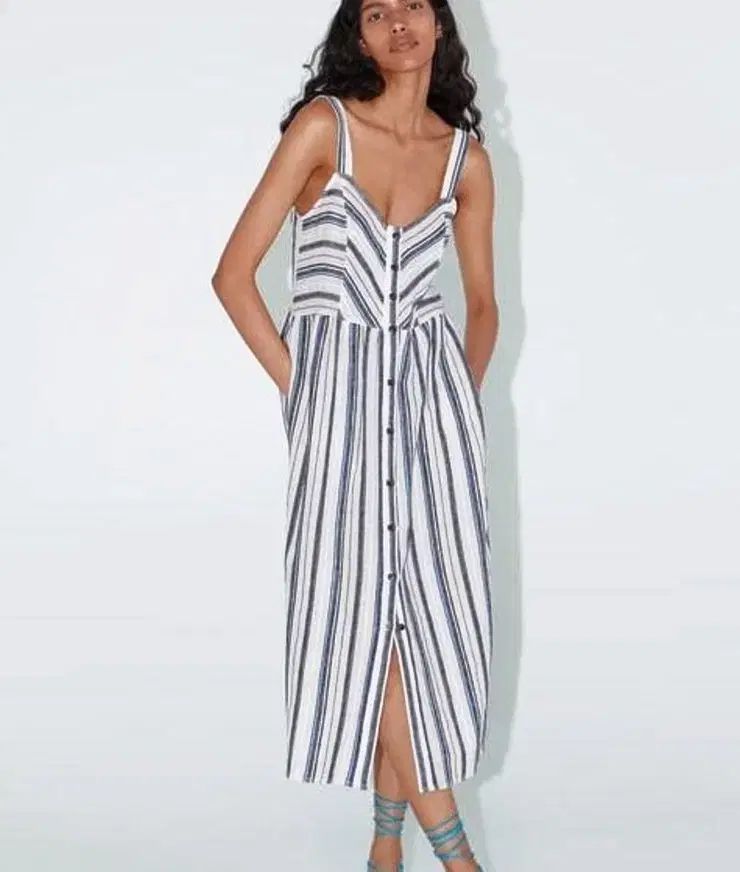 ZARA ストラッピ MULTI マルチドレス 55 ビスチェ ロング丈ワンピース ブルー アイボリー S