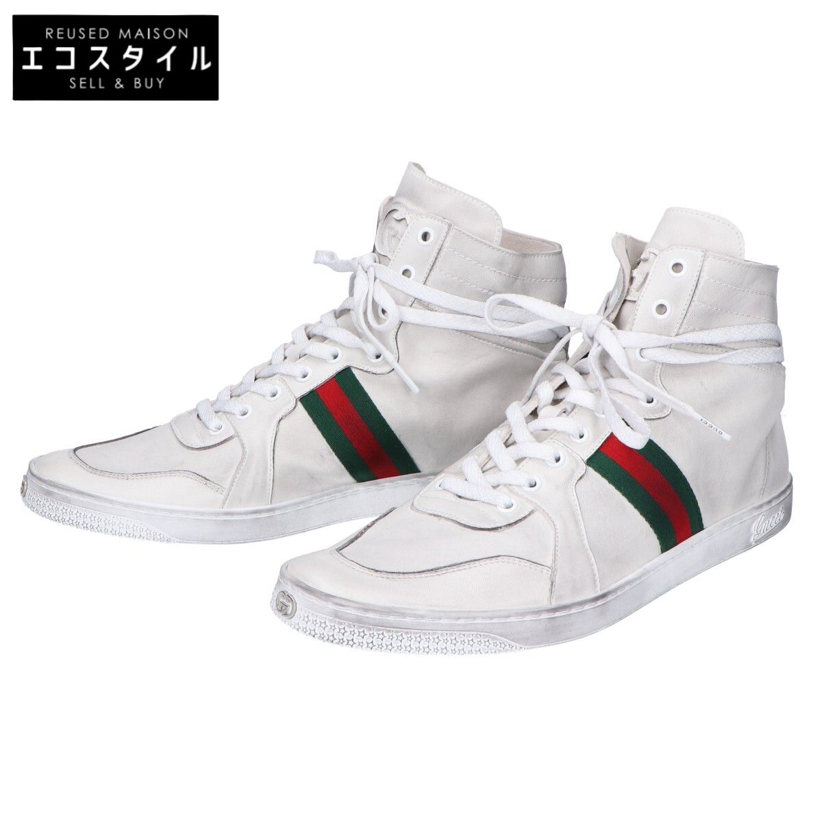 GUCCI グッチ ホワイト 864414 ストレッチ レザー ハイトップ