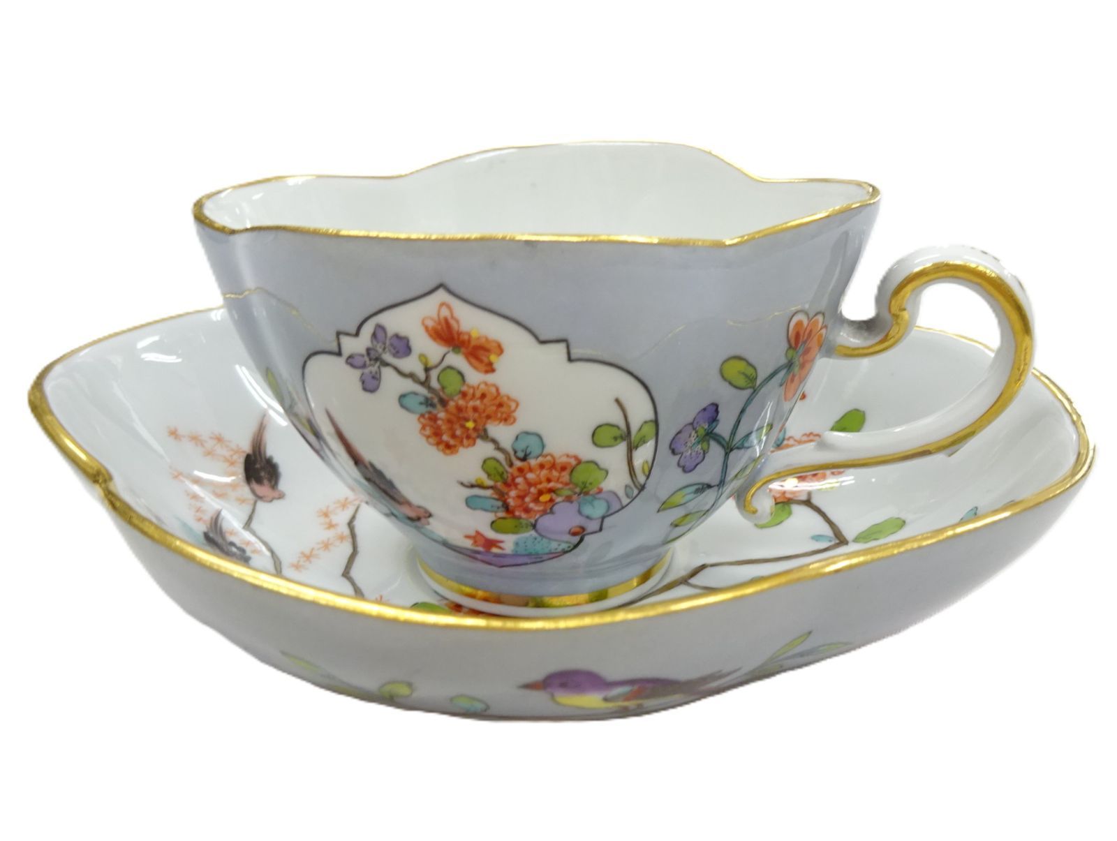 Meissen マイセン オールドマイセン 柿右衛門 様式 カップ&ソーサー 1客 シノワズリ スカロップ ボタン剣