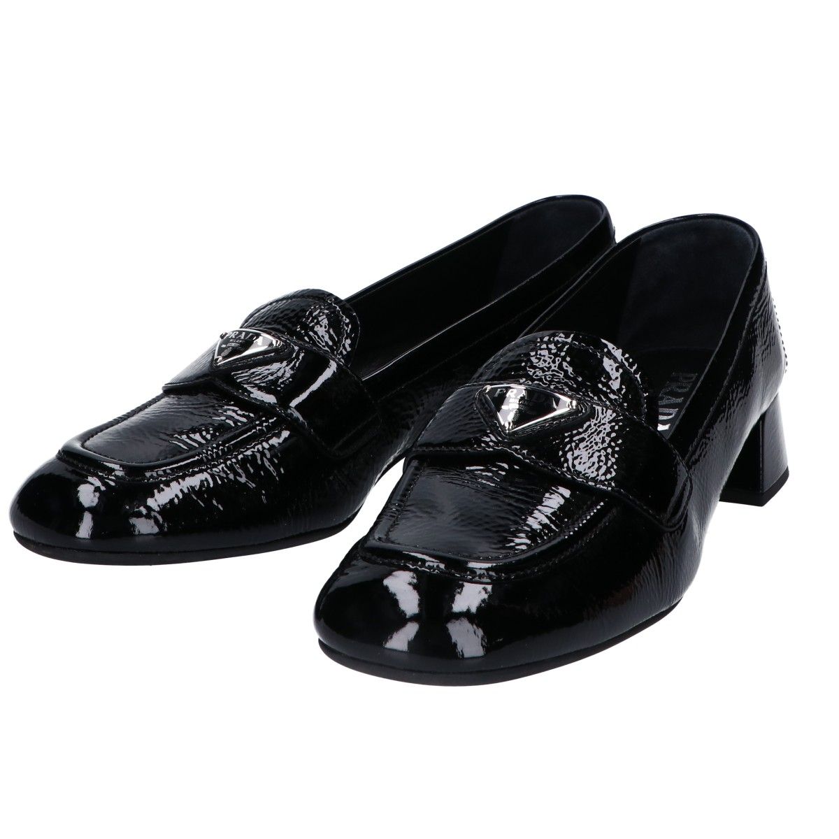 PRADA プラダ 美品 ブラック トライアングルロゴ パテント ローファー 
