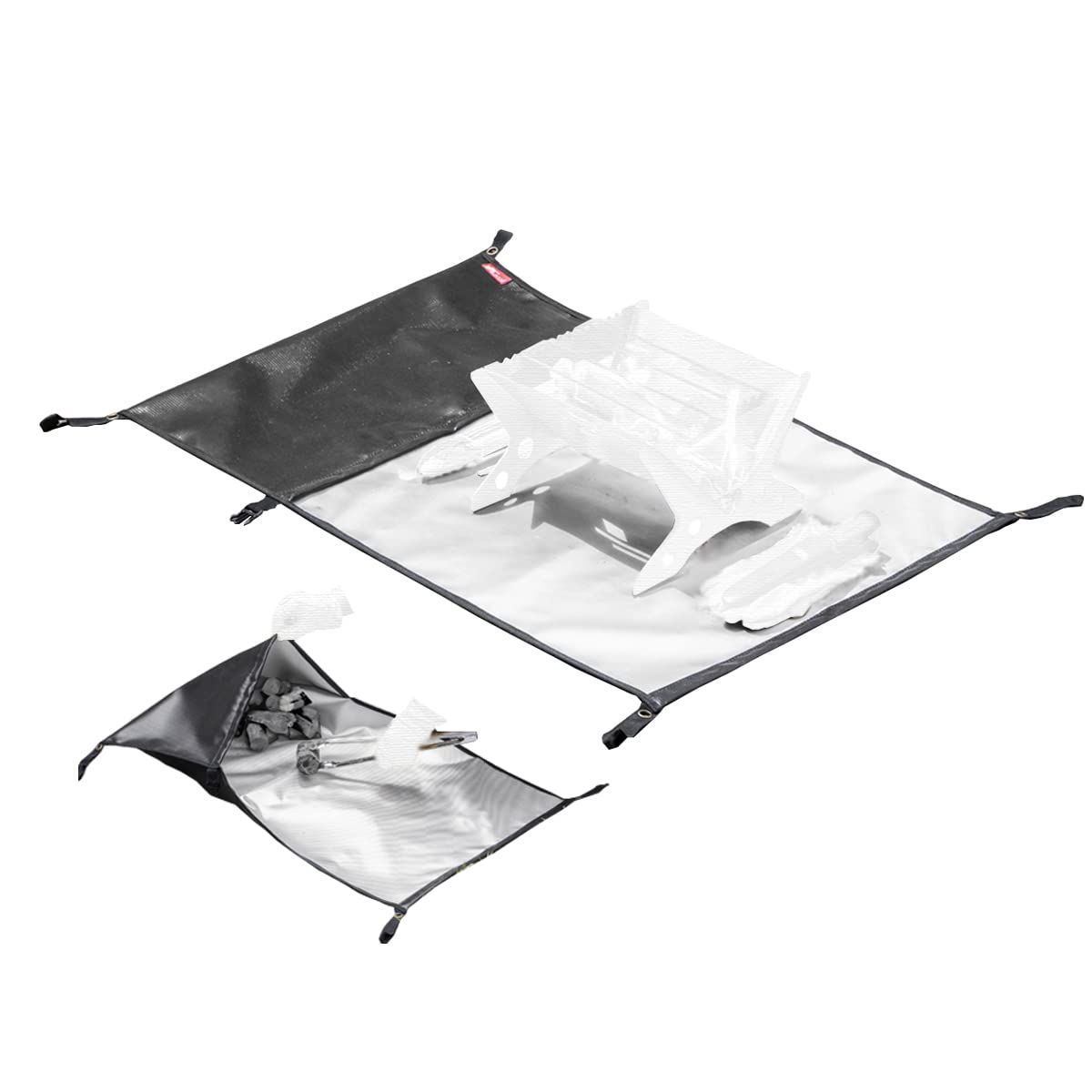 FIELDOOR 一体型 焚き火シート 炭入れポケット付き 【60cm×90cm】 焚火シートに炭入れポケットが付いているので焚き火が快適に 遮熱 難燃 防水 耐火シート スパッタシート 保護シート 炭処理袋 BBQ キャンプ 焚き火 ソロキャンプ