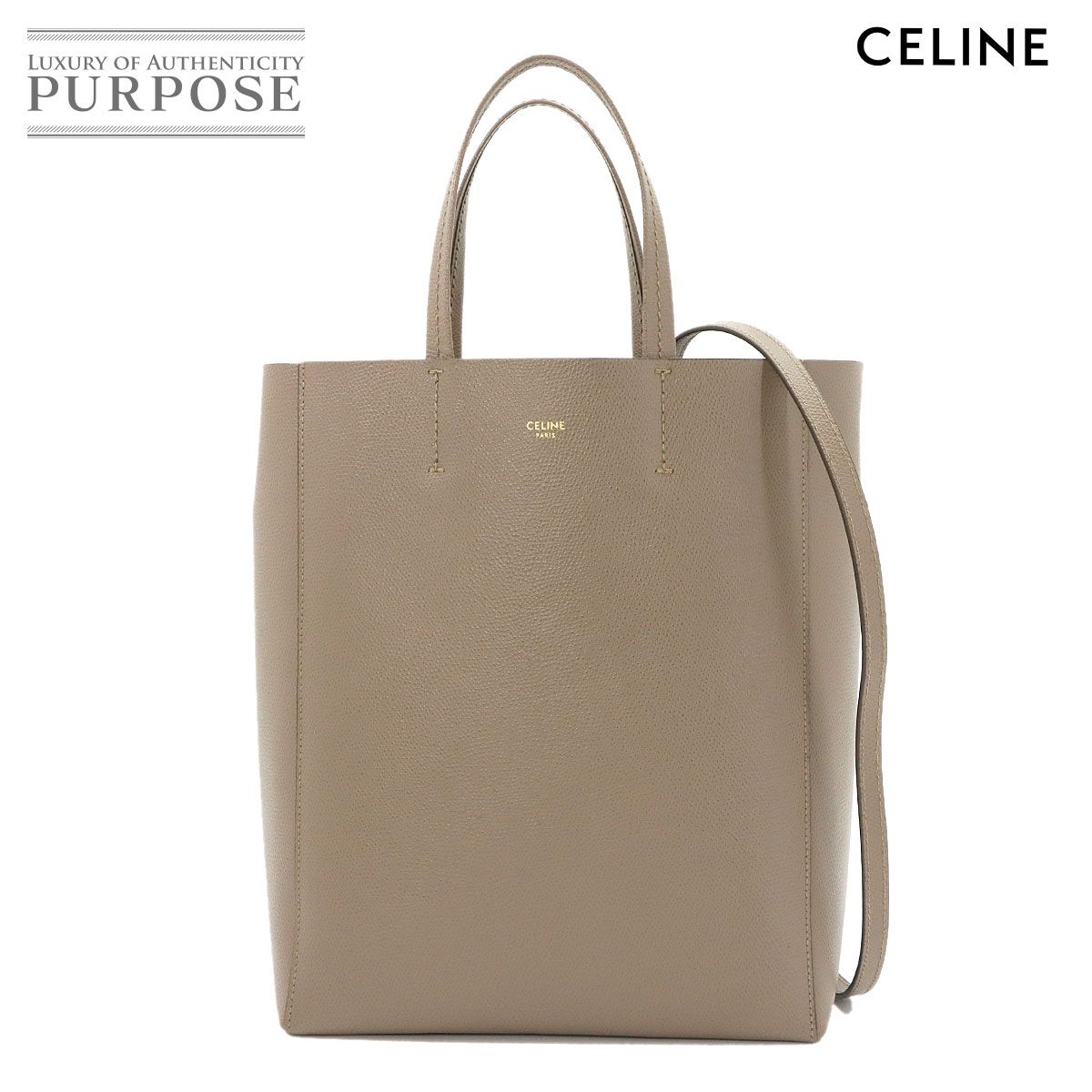 新品同様 セリーヌ CELINE スモール バーティカル カバ 2way トート ショルダー バッグ レザー トープ 189813 90318831
