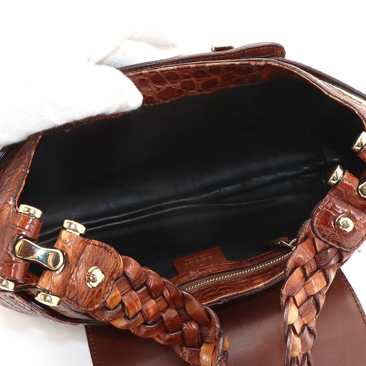 美品 グッチ GUCCI ホースビット ショルダー バッグ クロコ型押し 