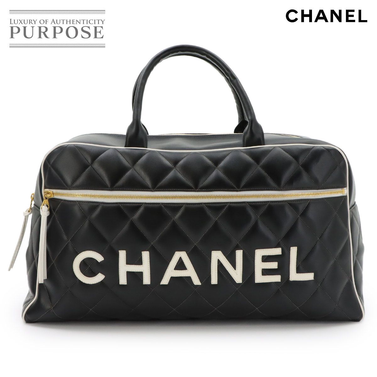 新品同様 シャネル CHANEL マトラッセ ロゴ ボストン バッグ レザー ブラック A05943 ヴィンテージ ゴールド 金具 90320718 247,500円