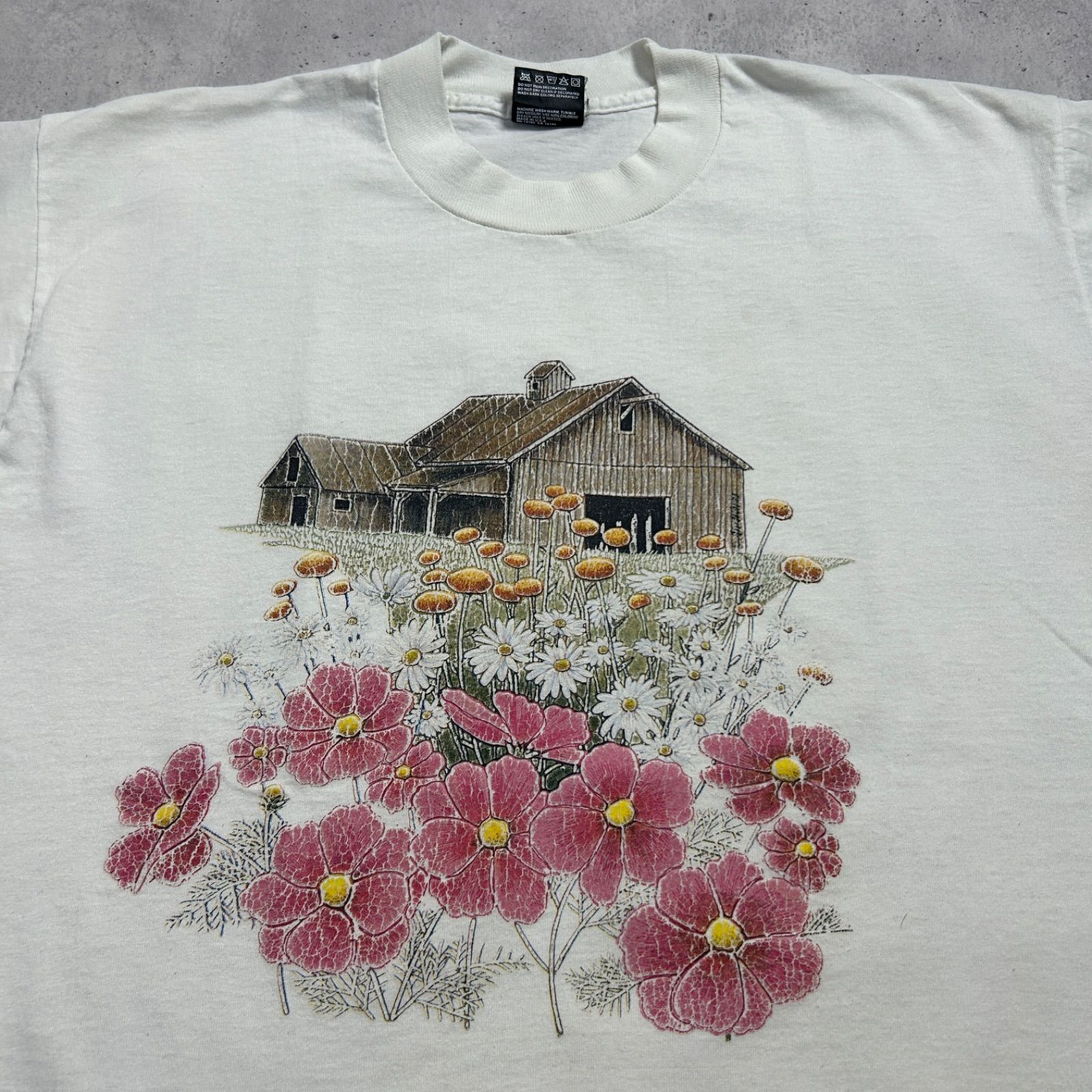 90s USA製 ボタニカル ネイチャー アート ヴィンテージTシャツ 袖裾 