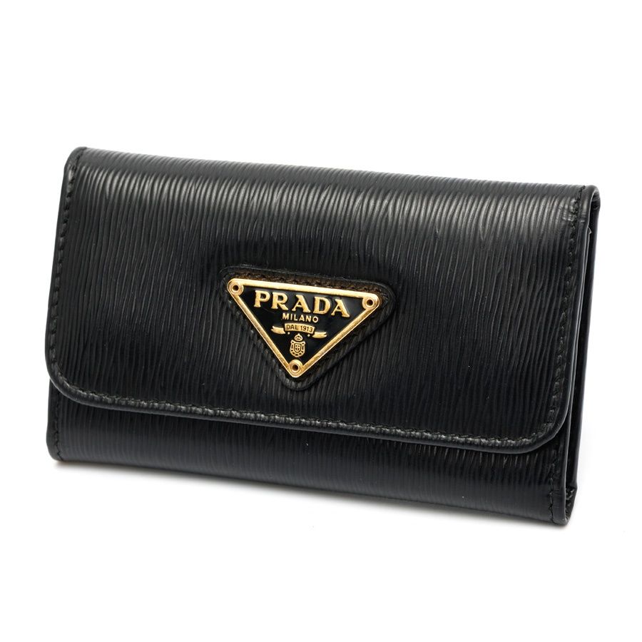 プラダ / PRADA　トライアングル ロゴ キーケース　1PG222　レザー　ブラック/ゴールド金具 【中古】