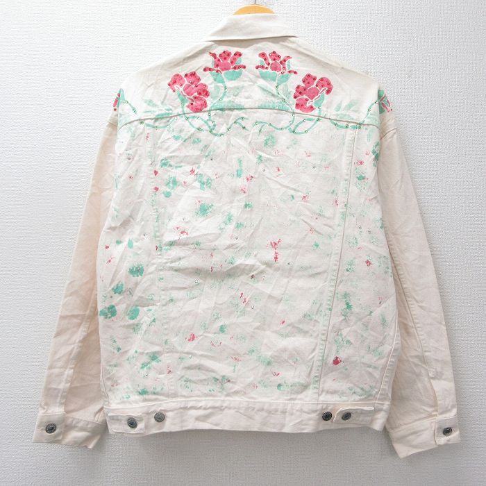 L/古着 リーバイス Levis 70507 長袖 ジージャン メンズ 80年代 80s 花 ハンドペイント ラインストーン コットン USA製 薄ピンク デニム【spe】 26apr21