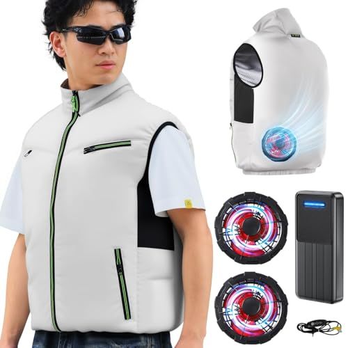 【新品】[櫻の萌] 空調作業服 ファンバッテリーセット 【超強力ファン & 40800mAhバッテリー】ファン付きベスト 長袖 作業用 ジャケット 空調ウェア 冷却 空調扇風服 3段階風量 3D循環送風 7.4V対応 UVカット 撥水加工 5fe60d8c