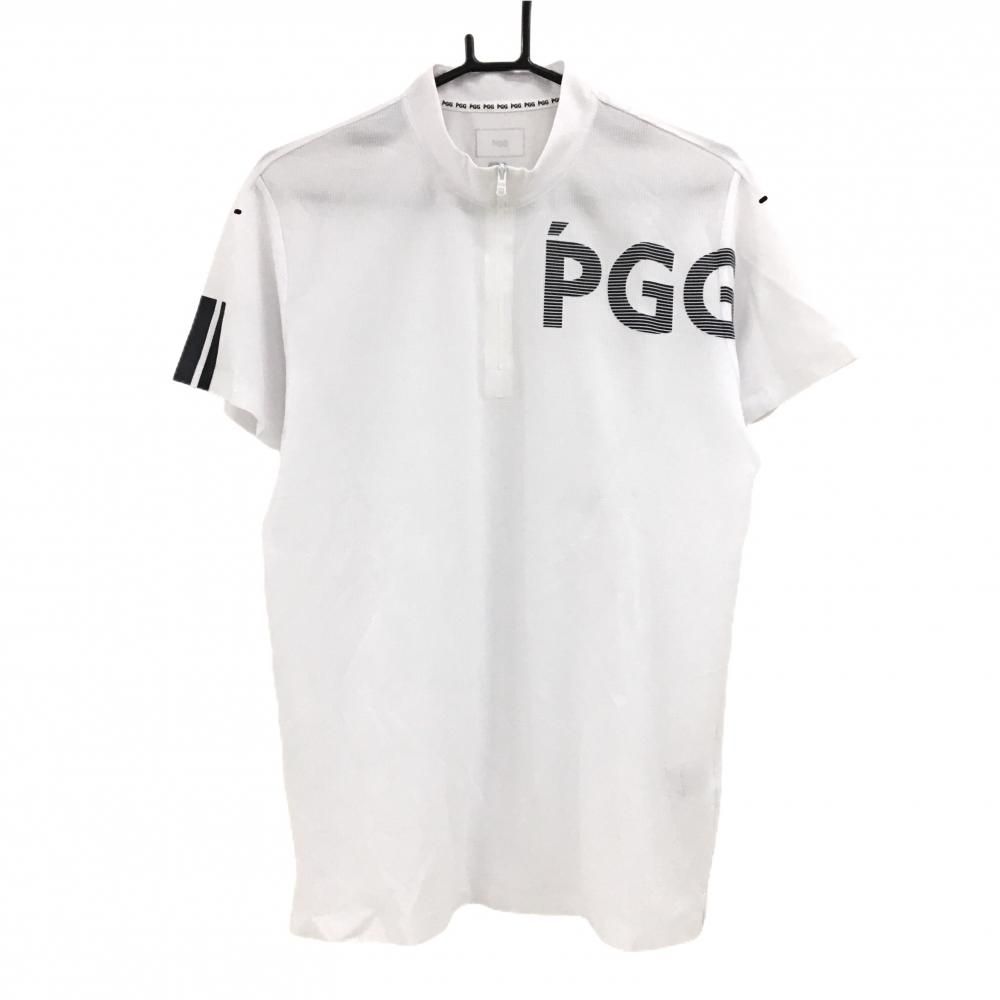 超美品】PGGパーリーゲイツ 半袖ハイネックシャツ 白 ロゴネイビー