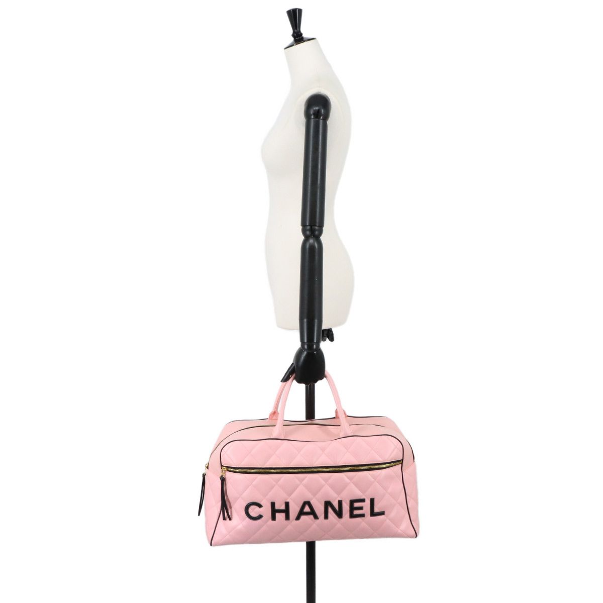 美品 シャネル CHANEL マトラッセ ロゴ ボストン バッグ カーフスキン