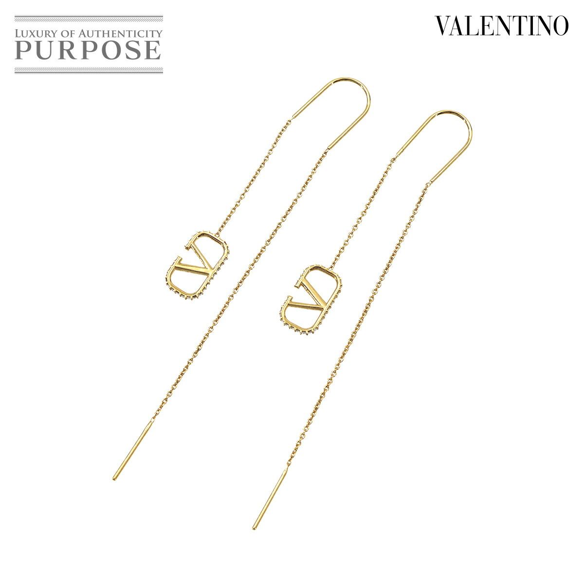 ヴァレンティノ ガラヴァーニ VALENTINO GARAVANI Vロゴ ラインストーン スイング ピアス ゴールド アクセサリー Earrings 90321723