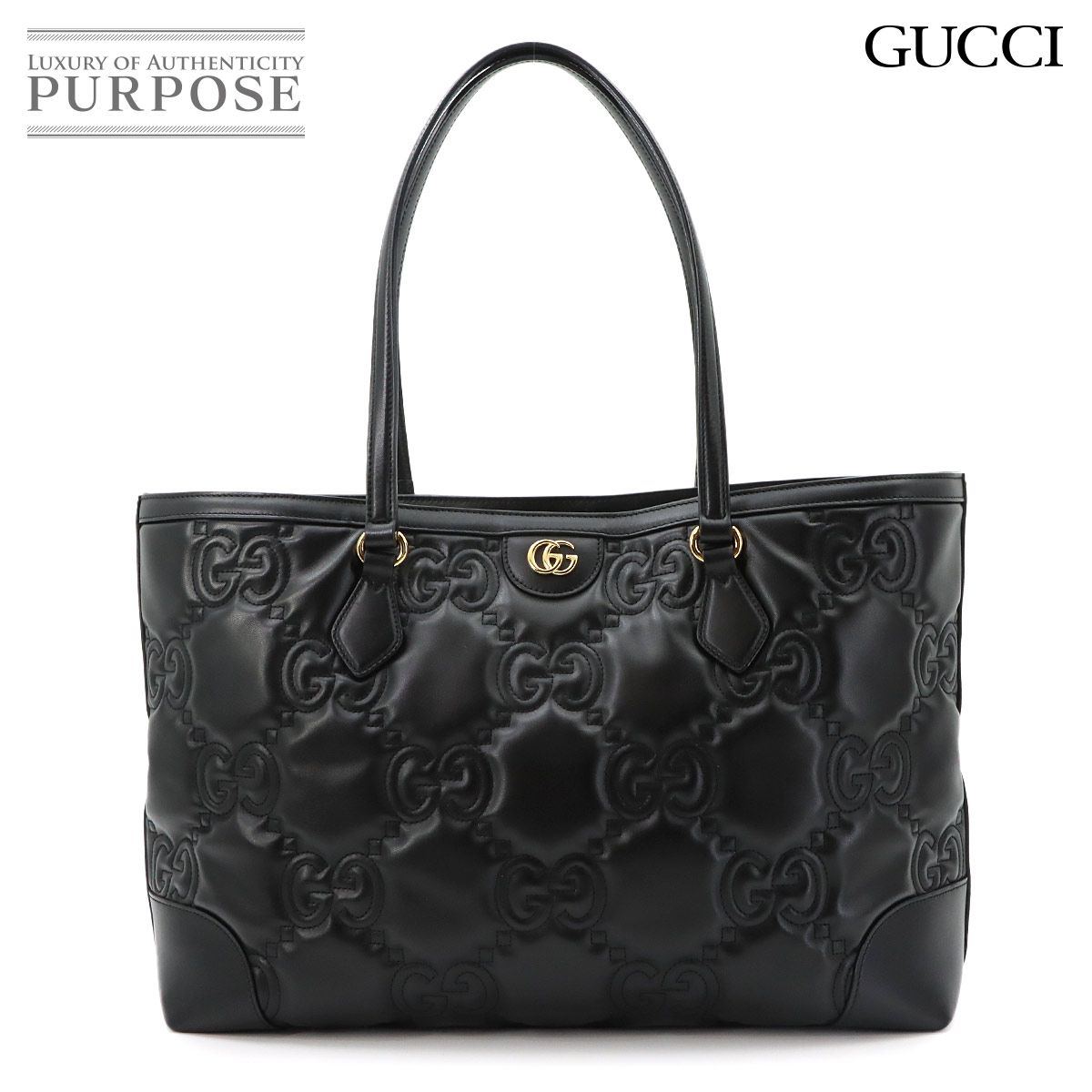 新品同様 グッチ GUCCI GGマトラッセ ミディアム トート バッグ レザー ブラック 631685 GG Matelasse Medium Tote Bag 90322269