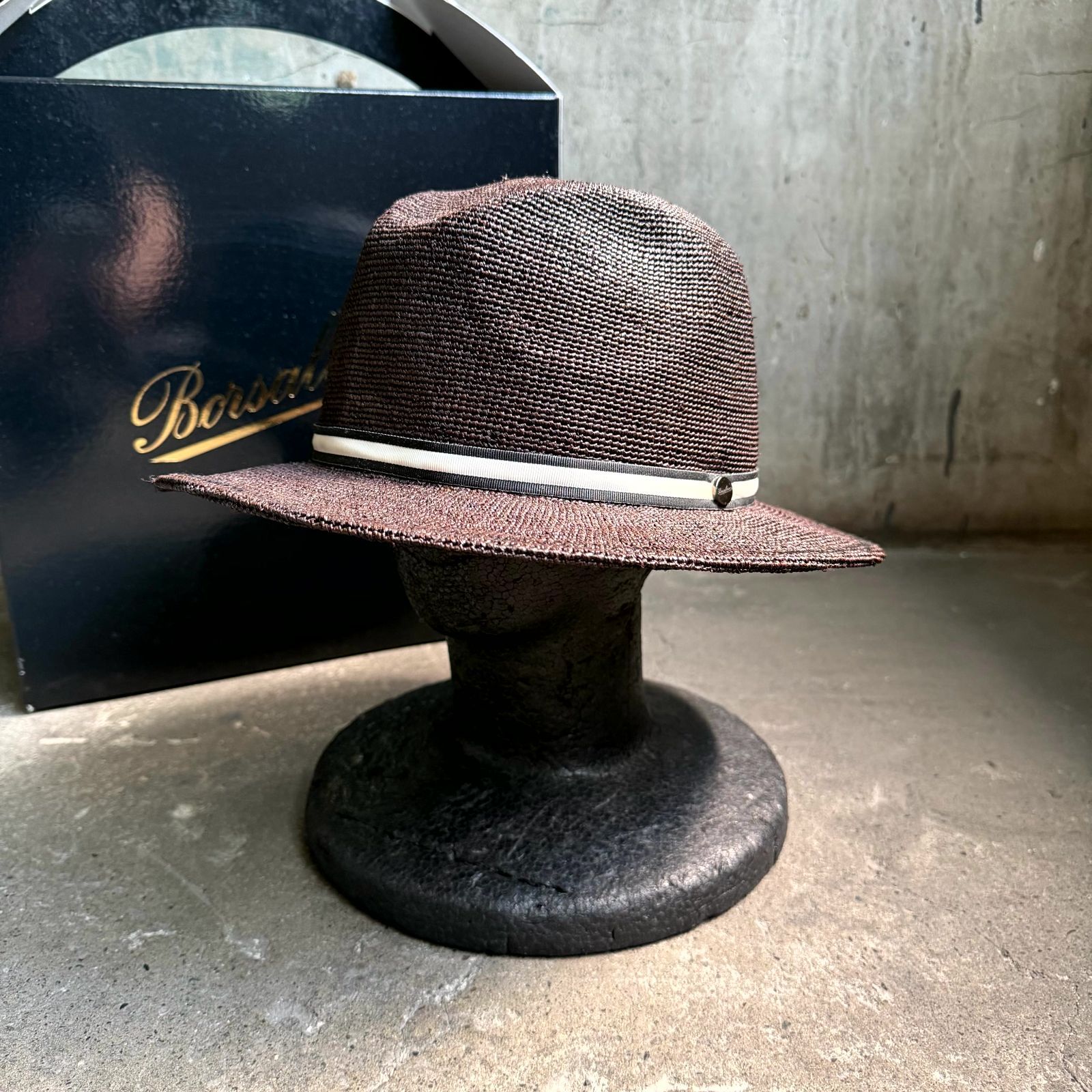 Borsalino ラフィア クロッシェ ストローハット 中折れハット ブラウン ボルサリーノ 帽子