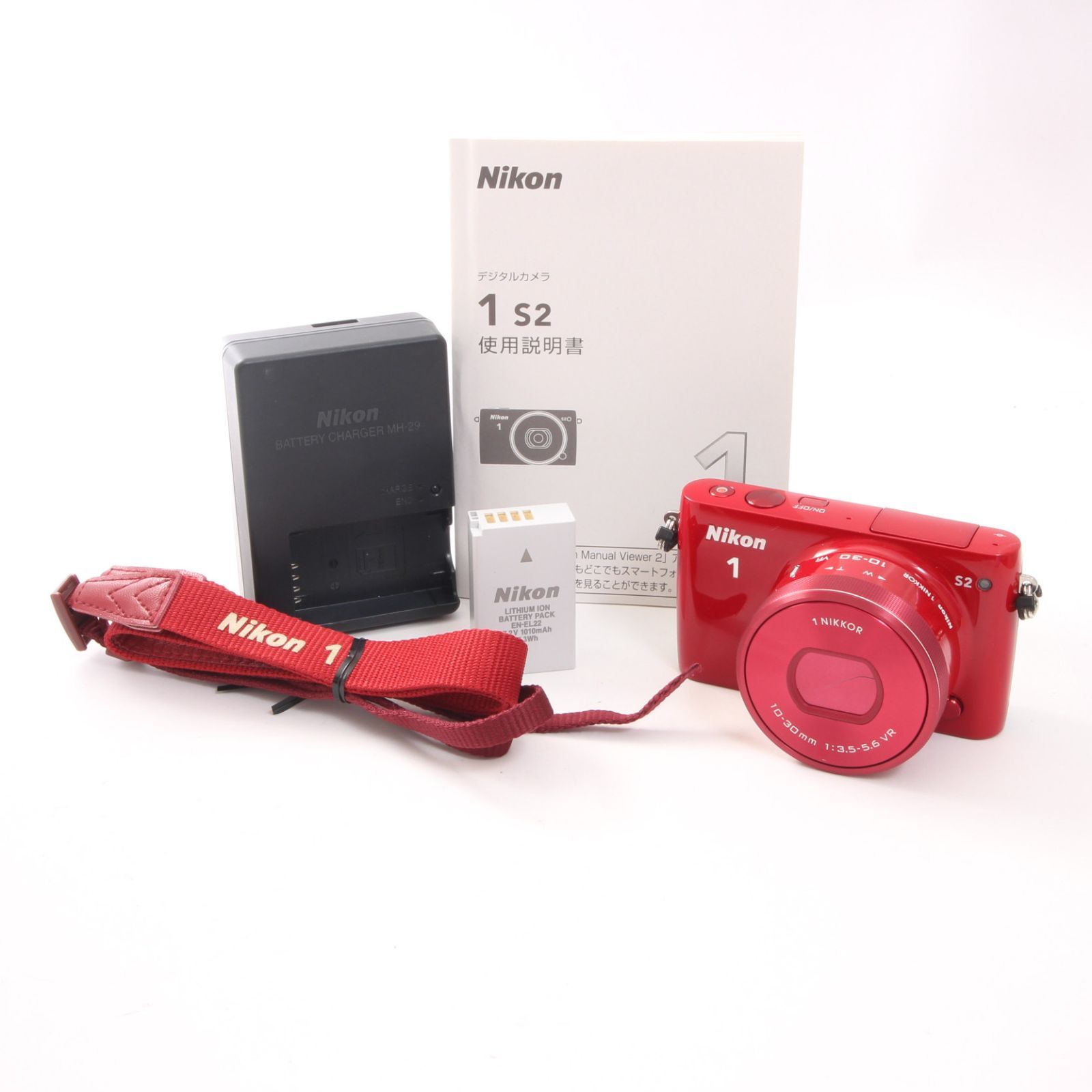 ニコン Nikon1 S2 レッド + 10-30mm 標準パワーズームレンズセット 【シャッター数3890回】