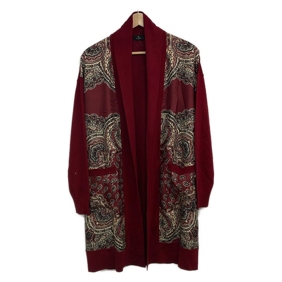 ETRO(エトロ) カーディガン サイズ38 S レディース美品 - レッド×ベージュ×黒 長袖/ペイズリー柄/ロング丈