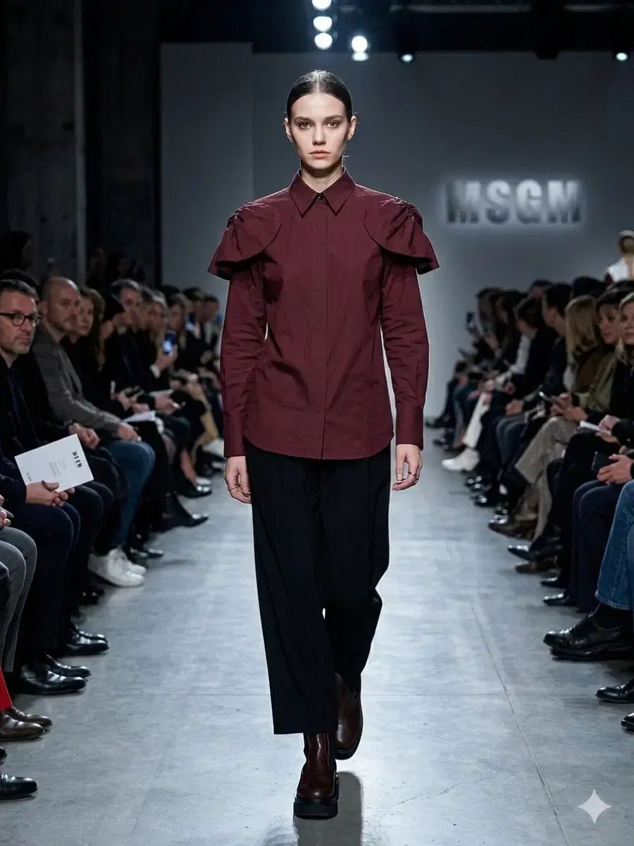 MSGM 2019fw バーガンディ フリル シャツ 40サイズ