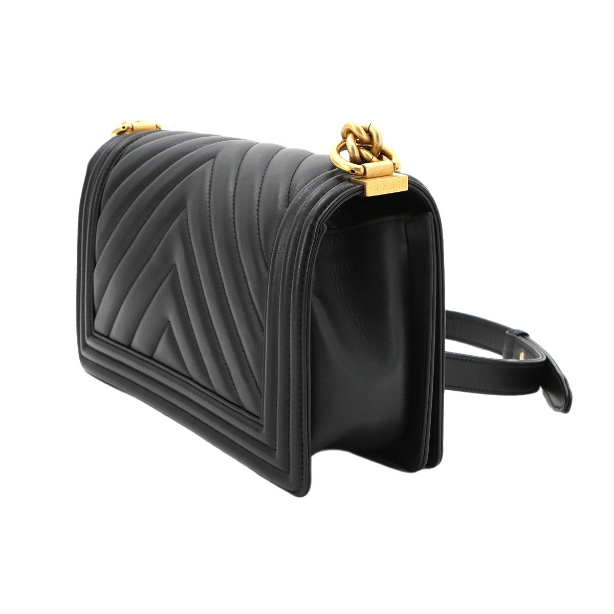 CHANEL ブラックレザー ショルダーバッグ　インポート 新品同様 シャネル CHANEL ボーイシャネル チェーン ショルダー バッグ