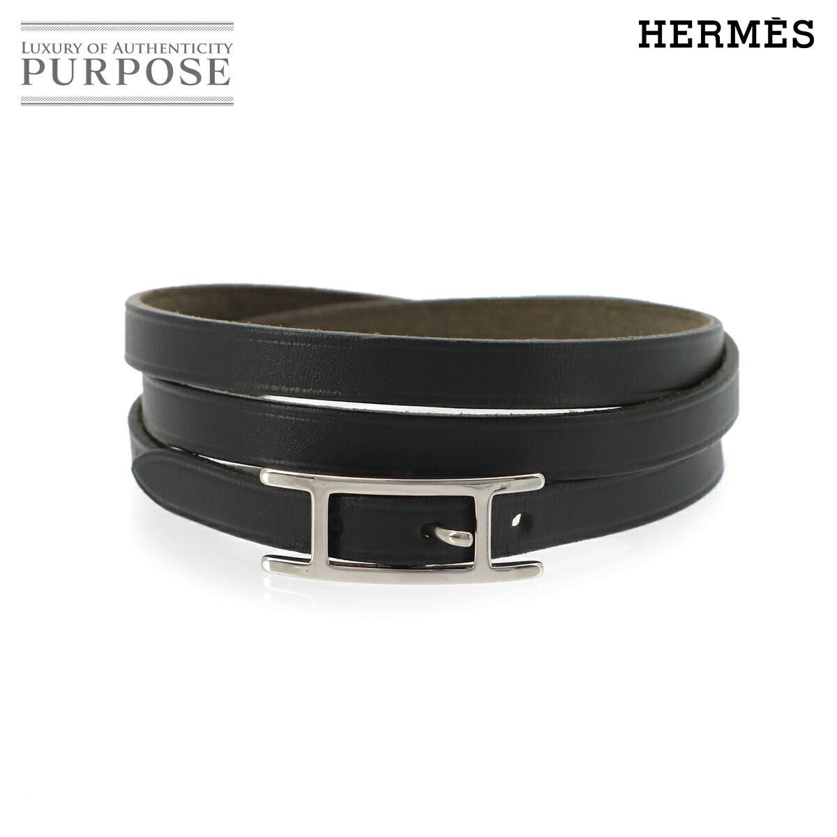 エルメス HERMES アピ3 ブレスレット スイフト ブラック シルバー 金具