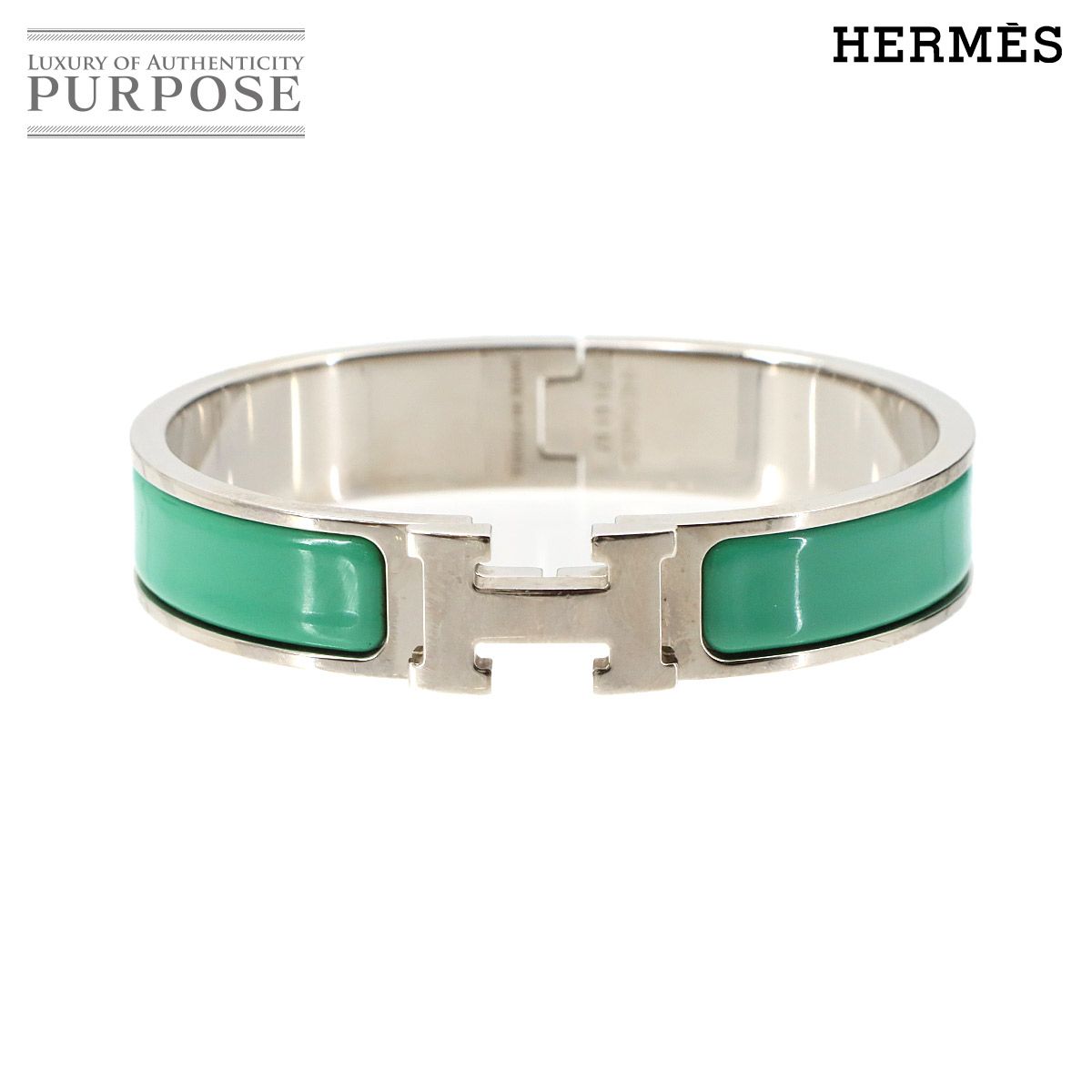 新品同様 エルメス HERMES クリックH PM バングル グリーン シルバー 新品同様 エルメス HERMES クリックH PM バングル グリーン シルバー