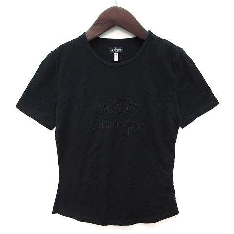 アルマーニ ジーンズ ARMANI JEANS ボーンイーグルロゴ Tシャツ カットソー ストレッチ 半袖 ブラック 黒 36