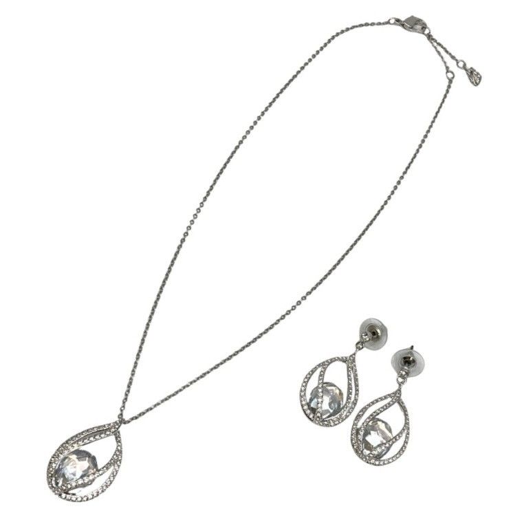 スワロフスキー SWAROVSKI Megan クリスタル ネックレス メタル シルバー ピアス セット【中古】