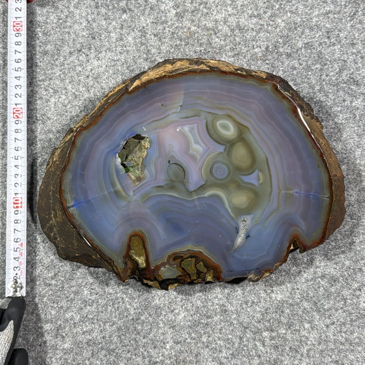 天然石 青メノウ ブルーアゲート 大型 原石スライス 木製台座付き 鑑賞