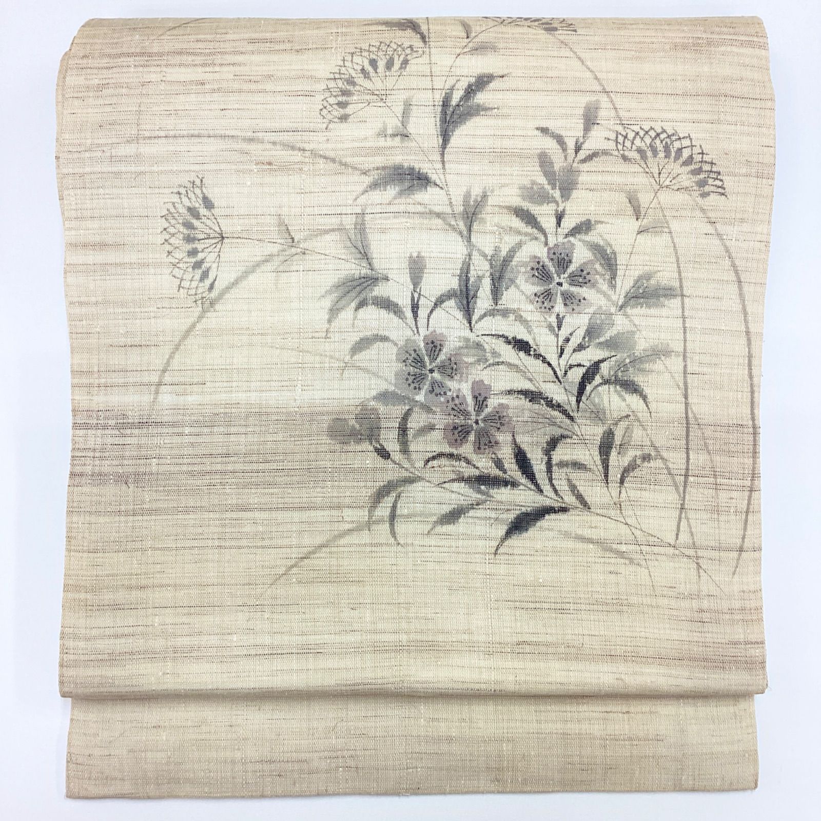 中古品　夏帯　9寸名古屋帯　落款　麻　R832