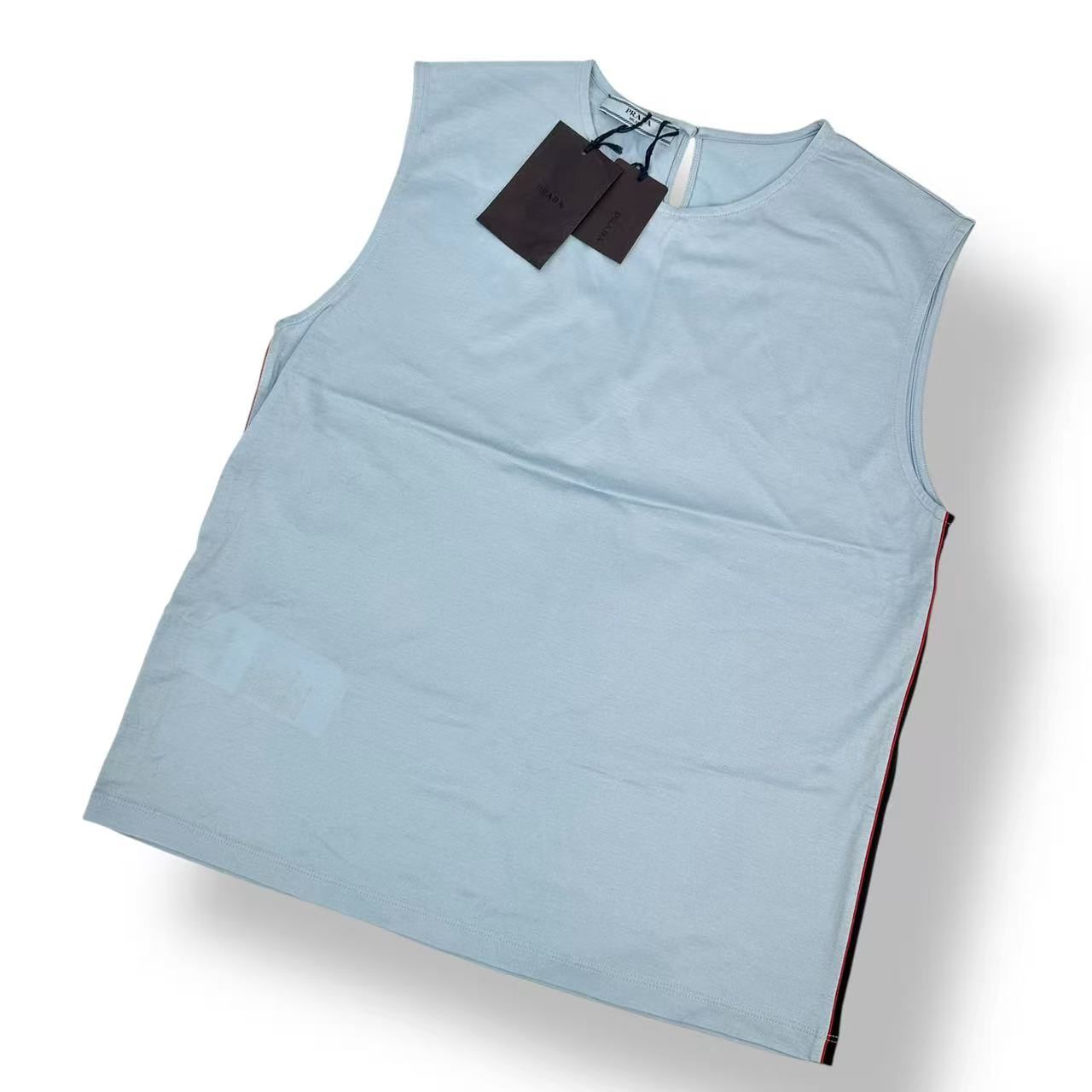 prada 2013ss ネイビーアイボリー ノースリーブベスト 未使用品 Prada プラダ ノースリーブ トップス ベスト ブルー サイズL