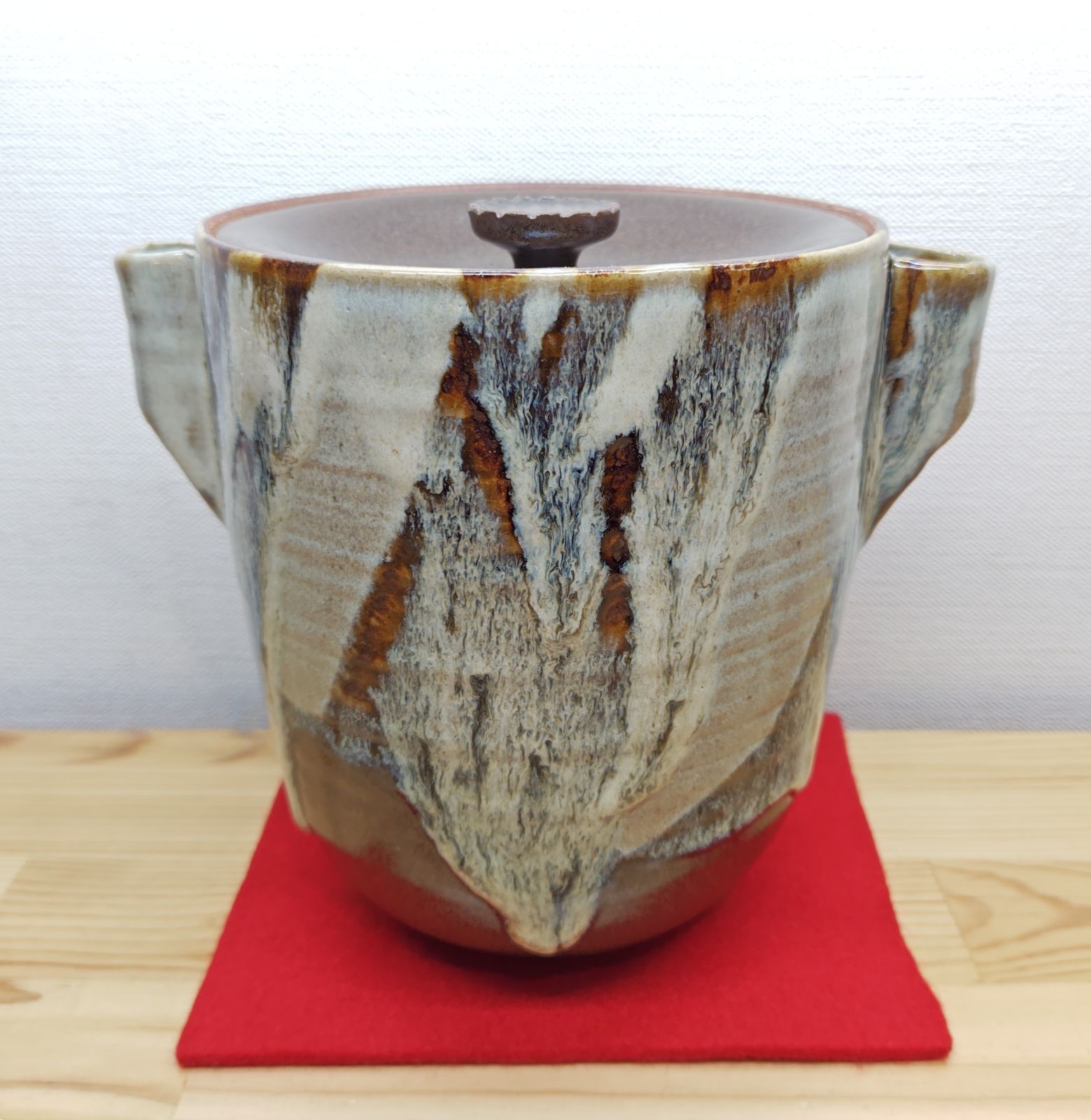 逢絢亭・中古品】茶道具 水指 膳所焼 耳付き 裏千家書付 陽炎園 岩崎新