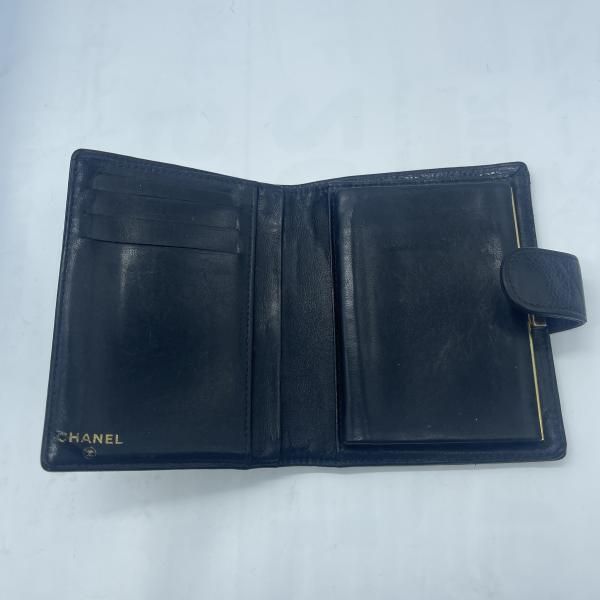 中古】CHANEL ヴィンテージ キャビアスキン 二つ折り財布 ブラック