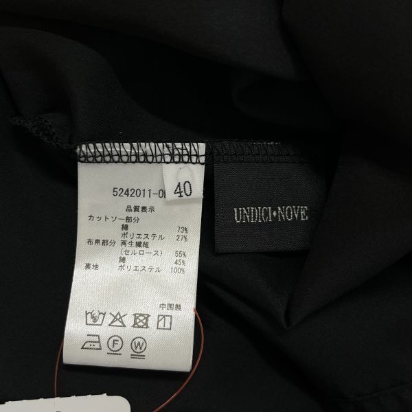 □ UNDICI・NOVE ウンデイッチノーベ ワンピース ロング丈 ノースリーブ プリーツ 切替 クルーネック 黒 綿混 40 L レディース S6E259