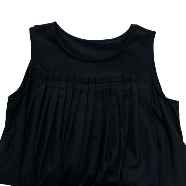 □ UNDICI・NOVE ウンデイッチノーベ ワンピース ロング丈 ノースリーブ プリーツ 切替 クルーネック 黒 綿混 40 L レディース S6E259
