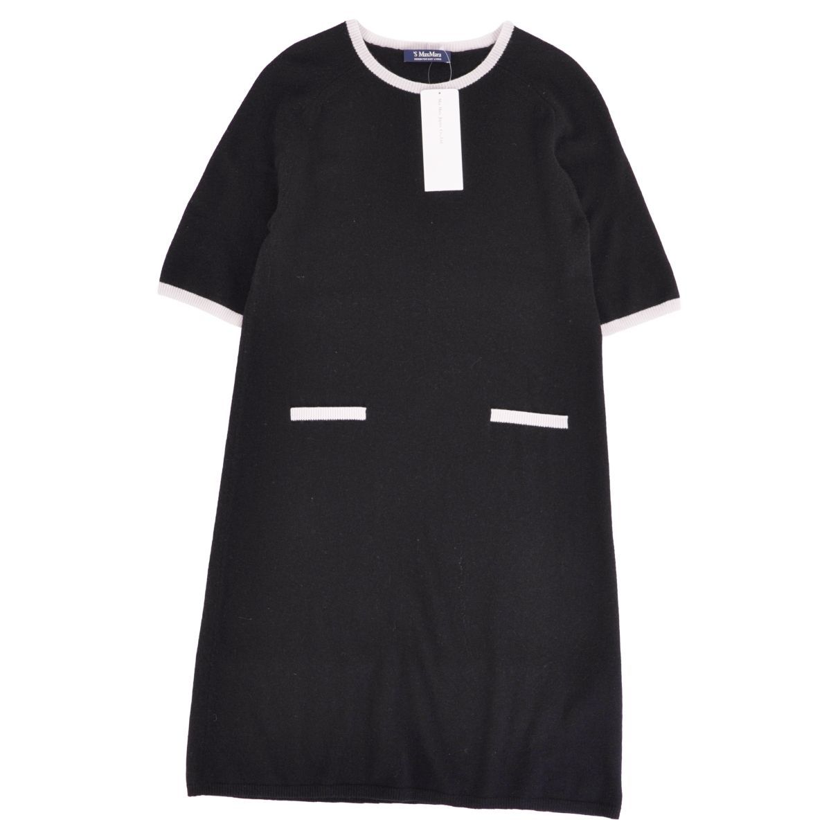 【美品】'S Max Mara レザー切替ワンピース ニット×コットン 黒 M 極美品 エス マックスマーラ S Max Mara ワンピース ニット ショート