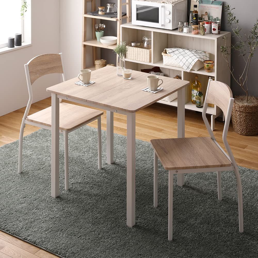 RASIK ダイニングテーブルセット 2人用 3点セット テーブル 1点 チェア 2脚 ナチュラル×ホワイト シンプルデザインチェア 木製 スチール 2人掛け BOLIQ ボリックｍａ