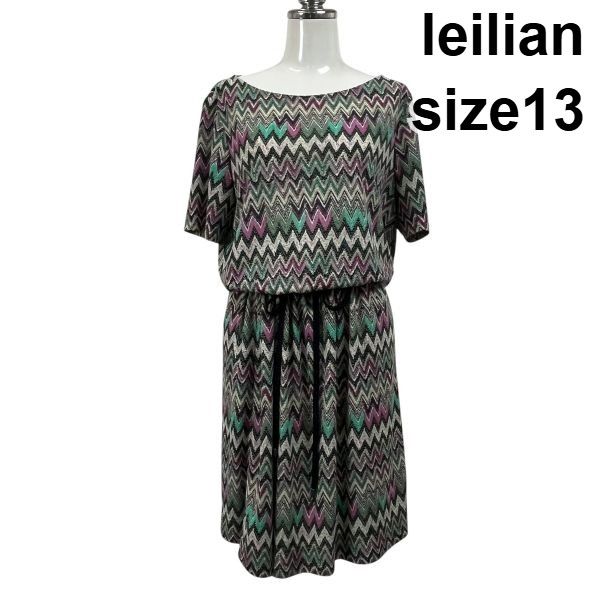 ◇ レリアン leilian ワンピース 半袖 ミモレ丈 ラウンドネック ジオ