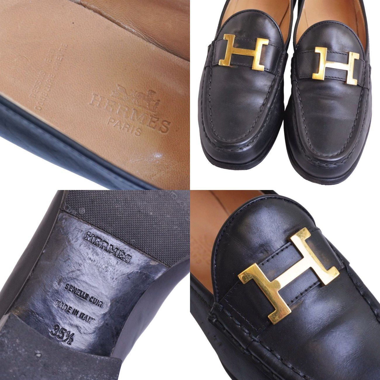 美品 エルメス HERMES ローファー モカシン ヒール コンスタンス Hロゴ